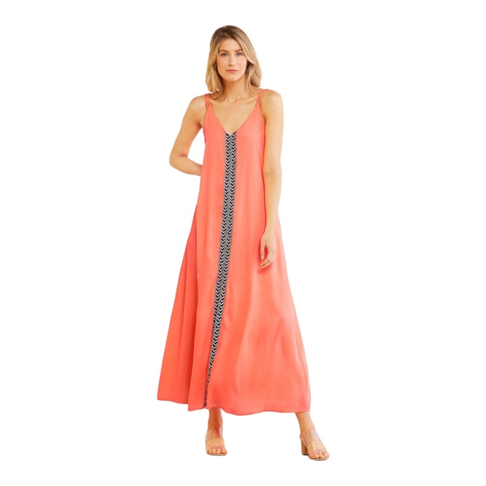 Allison Joy Vanessa Neon Maxi Dress - EVEREVE, Neon Orange, Size Large, NWT